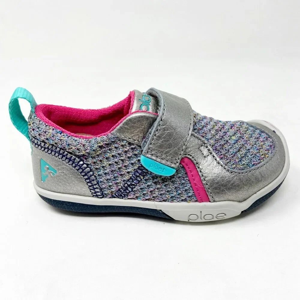 Plae TY Hematite Silver Baby Girls Toddler Laceless Sneakers 102340 009